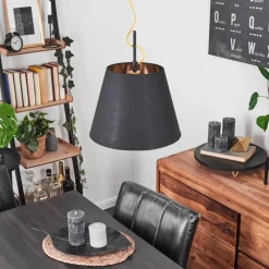 Lampes En Tissu-hofstein Suspension Saillon Jaune, Noir, 1 lumière