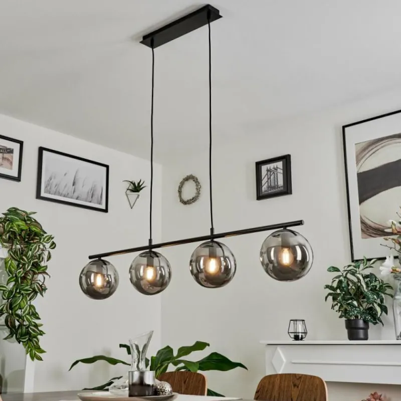 Suspension Verre Fumé-hofstein Suspension Salamonde Noir, 4 lumières