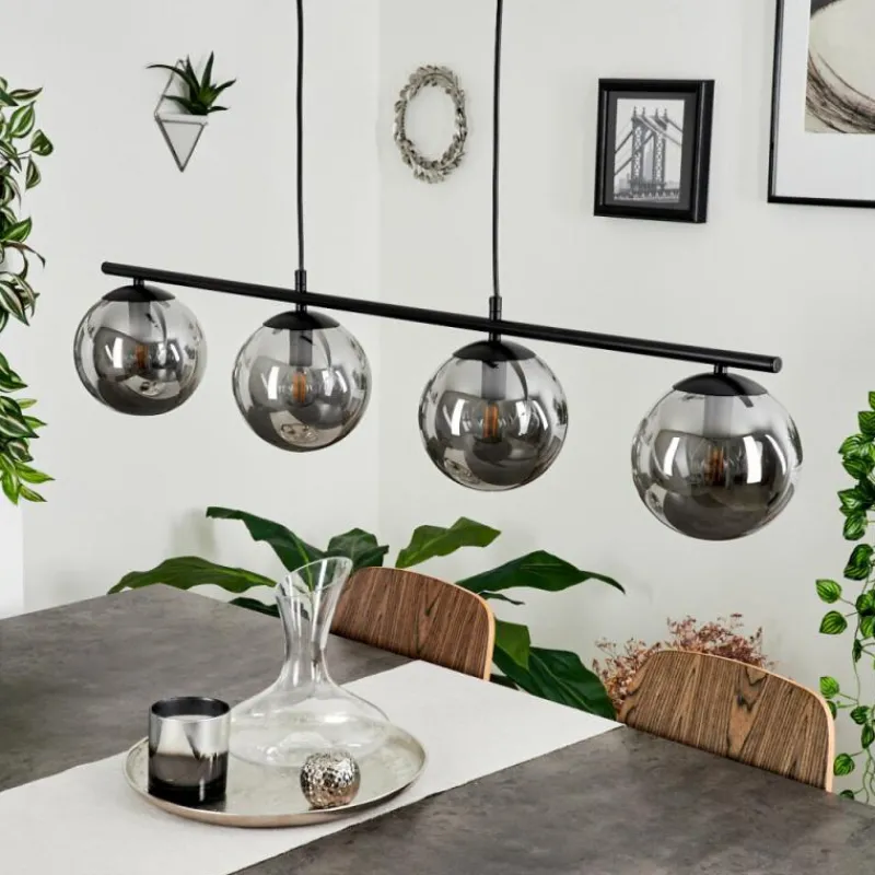 Suspension Verre Fumé-hofstein Suspension Salamonde Noir, 4 lumières
