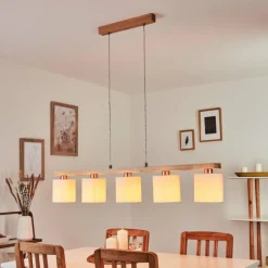 Lampes En Tissu-hofstein Suspension Saltaire Bois clair, Argenté, 5 lumières