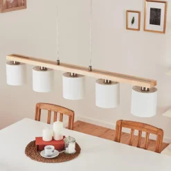 Lampes En Tissu-hofstein Suspension Saltaire Bois clair, Argenté, 5 lumières