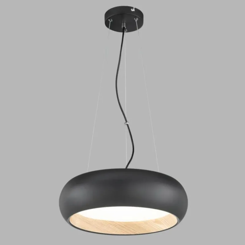 Lampes En Bois-SCHÖNER WOHNEN-Kollektion Suspension Wood LED Couleur bois, Noir, 1 lumière