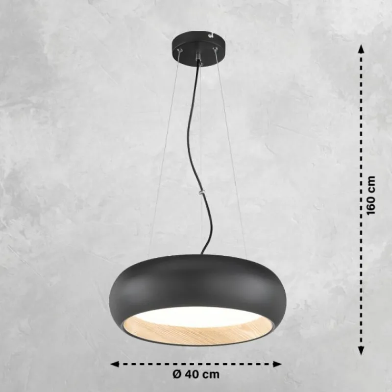 Lampes En Bois-SCHÖNER WOHNEN-Kollektion Suspension Wood LED Couleur bois, Noir, 1 lumière