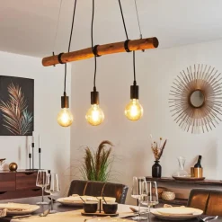 Lampes Vintages & Rétros-hofstein Suspension Seegaard Bois clair, Noir, 3 lumières