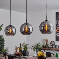 Suspension Verre Fumé-hofstein Suspension Semrong Noir, 3 lumières