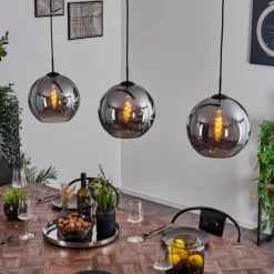 Suspension Verre Fumé-hofstein Suspension Semrong Noir, 3 lumières