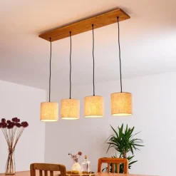 Lampes En Tissu-hofstein Suspension Shiburg Bois clair, 4 lumières