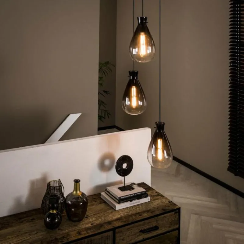 Suspension Verre Fumé-hofstein Suspension Stave Argent Oxydé, 3 lumières