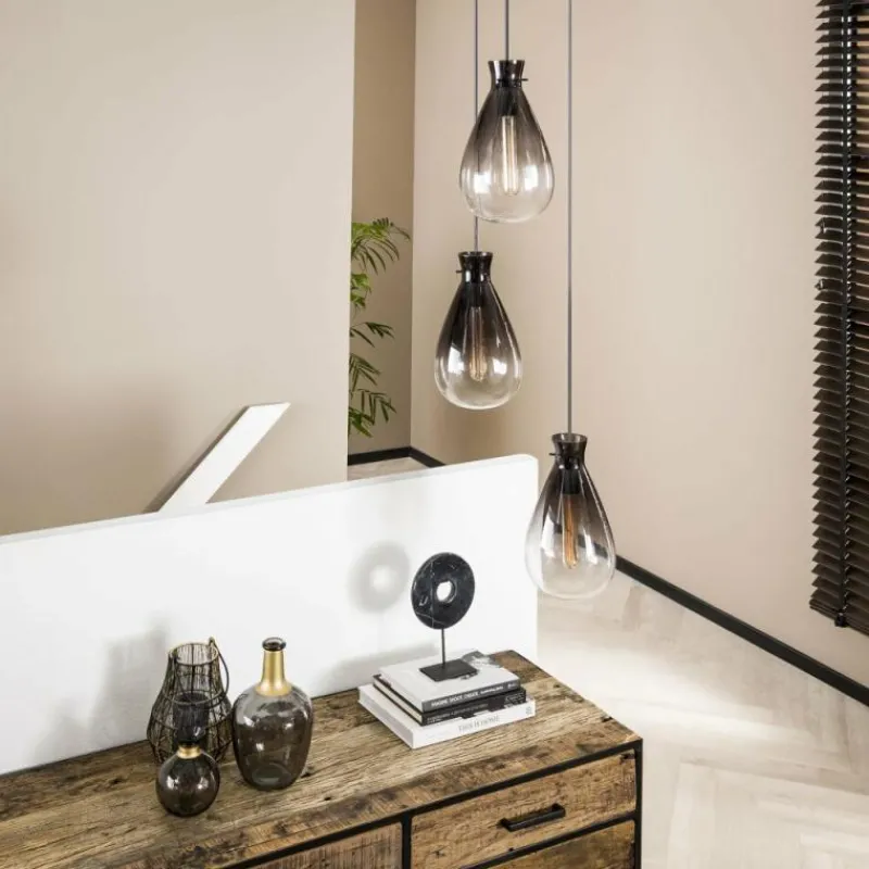 Suspension Verre Fumé-hofstein Suspension Stave Argent Oxydé, 3 lumières