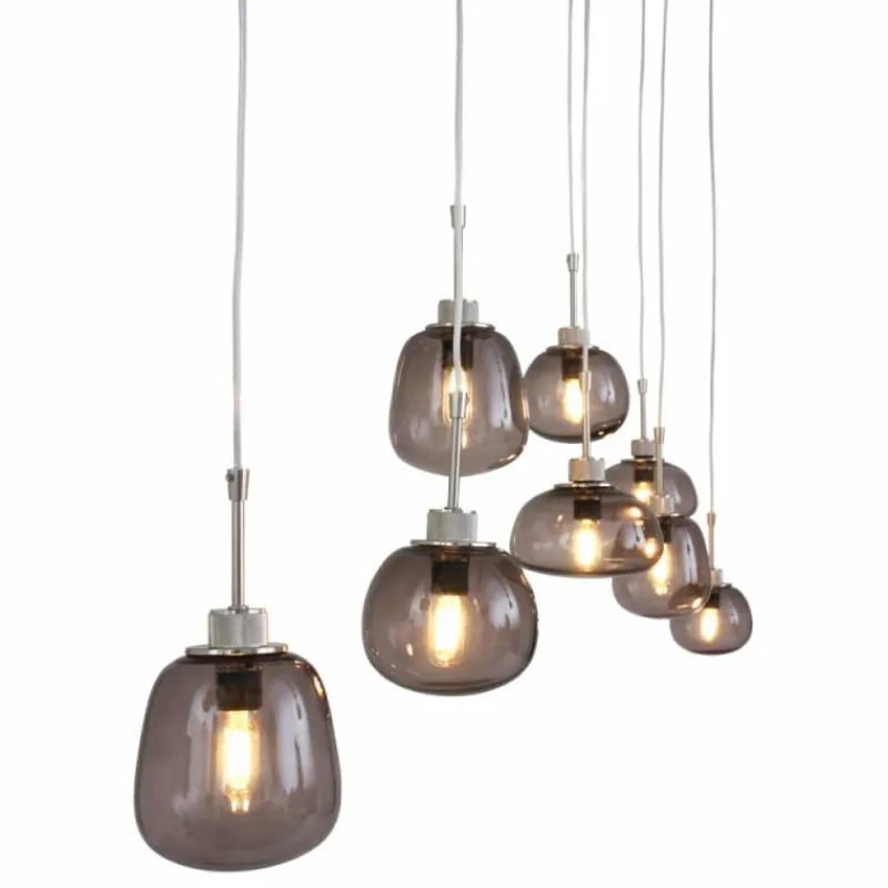 Suspension Verre Fumé-Luminaires Steinhauer Suspension Steinhauer Bollique Acier inoxydable, 8 lumières