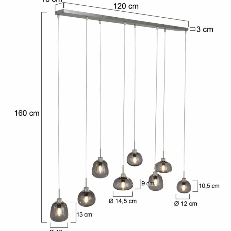 Suspension Verre Fumé-Luminaires Steinhauer Suspension Steinhauer Bollique Acier inoxydable, 8 lumières