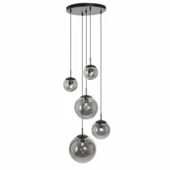Suspension Verre Fumé-Luminaires Steinhauer Suspension Steinhauer Bollique Noir, 5 lumières