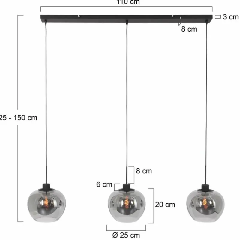 Suspension Verre Fumé-Luminaires Steinhauer Suspension Steinhauer Lotus Noir, 3 lumières