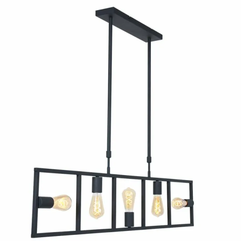 Lampes Industrielles-Luminaires Steinhauer Suspension Steinhauer Racky Noir, 5 lumières