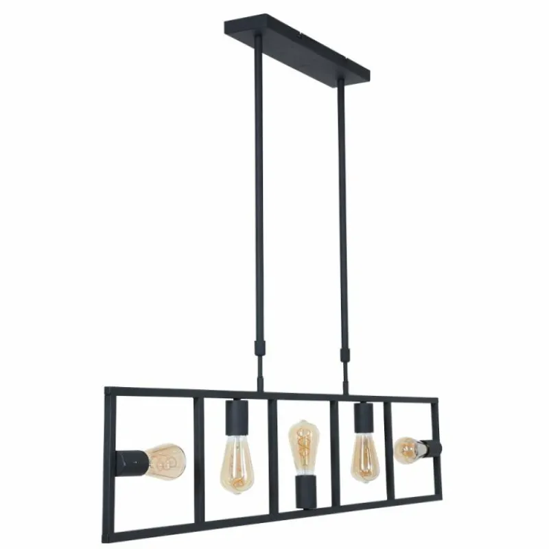 Lampes Industrielles-Luminaires Steinhauer Suspension Steinhauer Racky Noir, 5 lumières