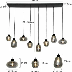 Suspension Verre Fumé-Luminaires Steinhauer Suspension Steinhauer Reflexion Gris, Noir, 8 lumières