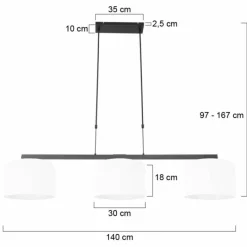 Lampes En Tissu-Luminaires Steinhauer Suspension Steinhauer Stang Noir, 3 lumières