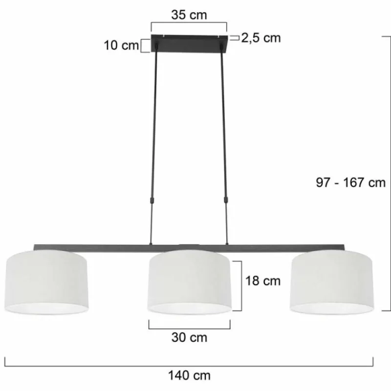 Lampes En Tissu-Luminaires Steinhauer Suspension Steinhauer Stang Noir, 3 lumières