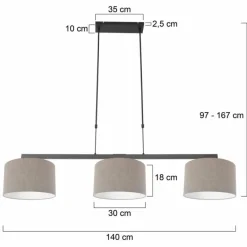 Lampes En Tissu-Luminaires Steinhauer Suspension Steinhauer Stang Noir, 3 lumières