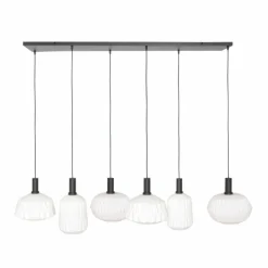 Luminaires Steinhauer Suspension Steinhauer Verre Nervuré Noir, 6 lumières