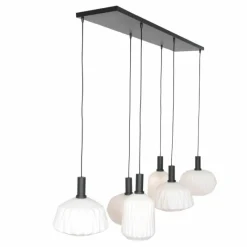 Luminaires Steinhauer Suspension Steinhauer Verre Nervuré Noir, 6 lumières