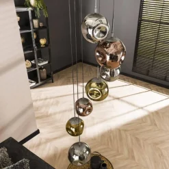 Lampes Dorées-hofstein Suspension Stellar Argent Oxydé, 7 lumières