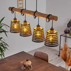 Lampes Dorées-hofstein Suspension Strathmore Bois clair, Noir, 4 lumières