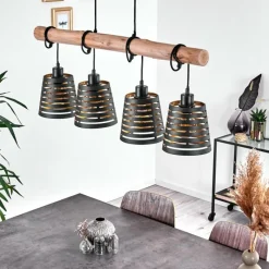 Lampes Dorées-hofstein Suspension Strathmore Bois clair, Noir, 4 lumières