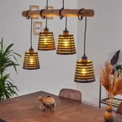 Lampes Dorées-hofstein Suspension Strathmore Bois clair, Noir, 4 lumières