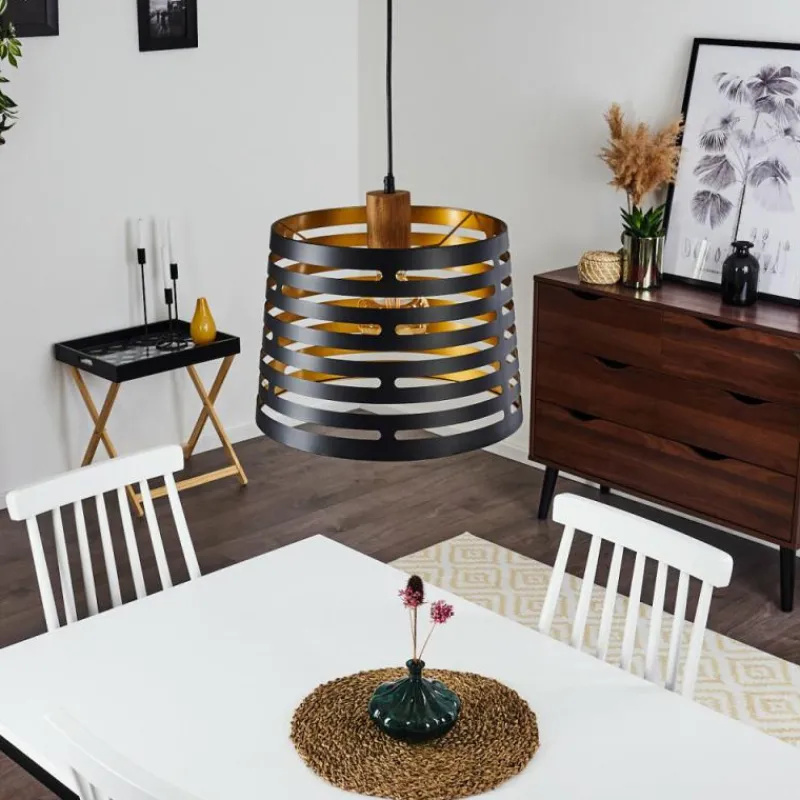 Lampes Dorées-hofstein Suspension Strathmore Bois foncé, Noir, 1 lumière