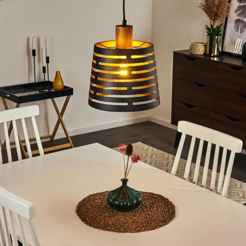 Lampes Dorées-hofstein Suspension Strathmore Bois foncé, Noir, 1 lumière