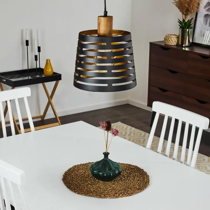 Lampes Dorées-hofstein Suspension Strathmore Bois foncé, Noir, 1 lumière