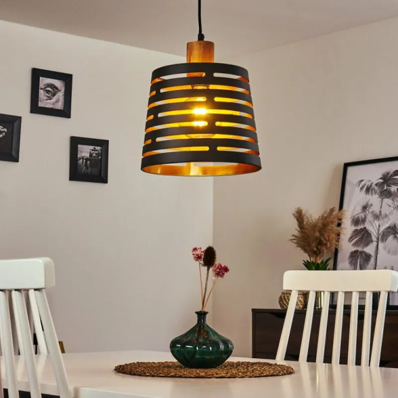 Lampes Dorées-hofstein Suspension Strathmore Bois foncé, Noir, 1 lumière