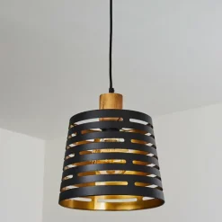 Lampes Dorées-hofstein Suspension Strathmore Bois foncé, Noir, 1 lumière
