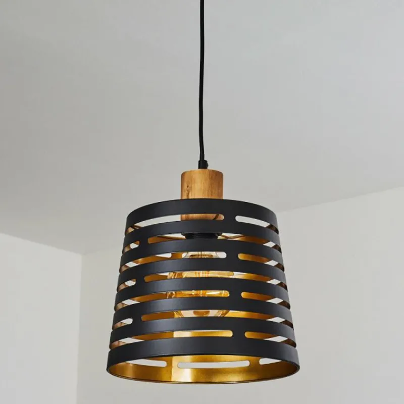 Lampes Dorées-hofstein Suspension Strathmore Bois foncé, Noir, 1 lumière