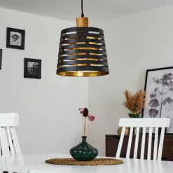 Lampes Dorées-hofstein Suspension Strathmore Bois foncé, Noir, 1 lumière