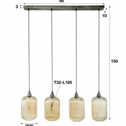 hofstein Suspension Stripe Gris, 4 lumières