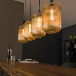 hofstein Suspension Stripe Gris, 4 lumières