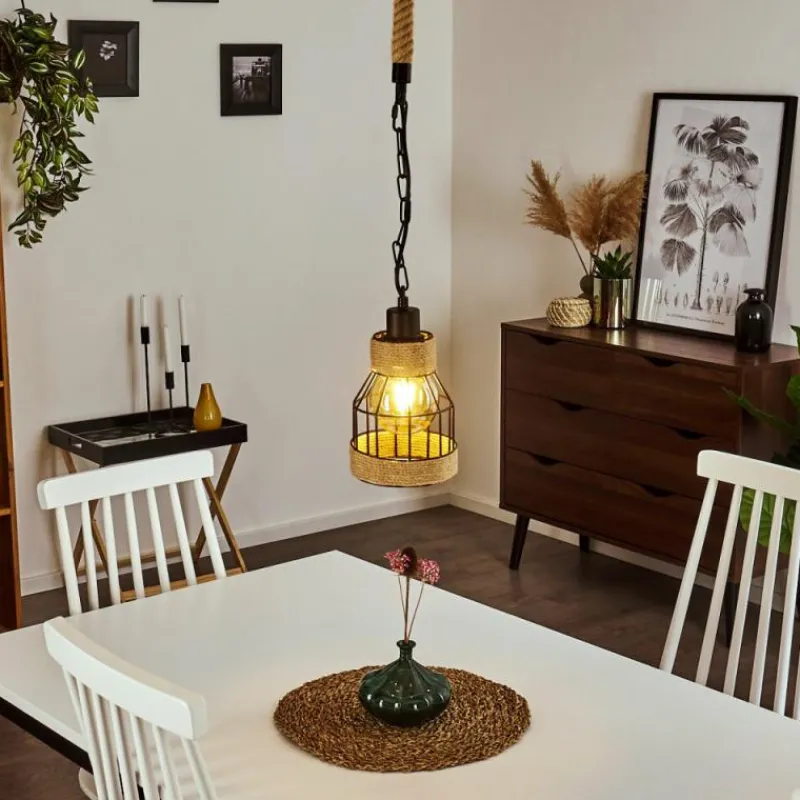 Style Boho-Chic-hofstein Suspension Sulzano Brun, Noir, 1 lumière