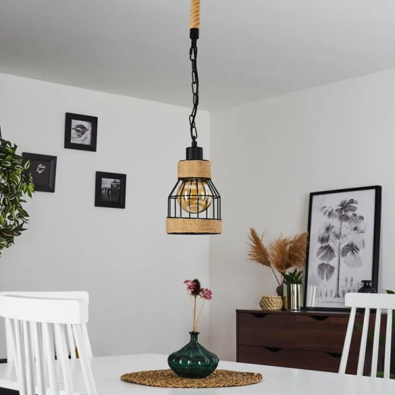 Style Boho-Chic-hofstein Suspension Sulzano Brun, Noir, 1 lumière