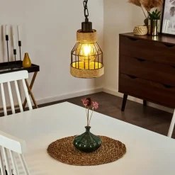 Style Boho-Chic-hofstein Suspension Sulzano Brun, Noir, 1 lumière