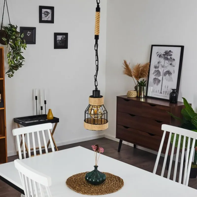 Style Boho-Chic-hofstein Suspension Sulzano Brun, Noir, 1 lumière