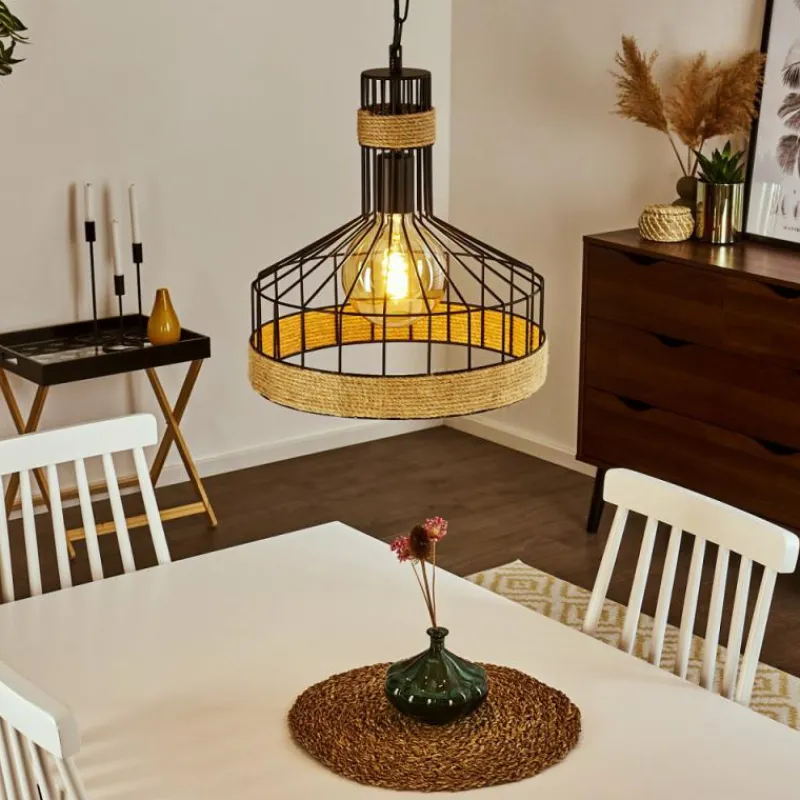 Style Boho-Chic-hofstein Suspension Sulzano Brun, Noir, 1 lumière