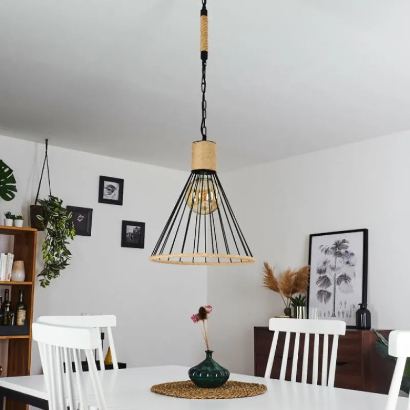 Style Boho-Chic-hofstein Suspension Sulzano Brun, Noir, 1 lumière