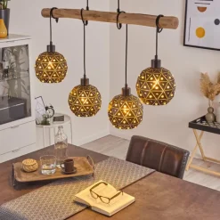 Luminaires Scandinaves-hofstein Suspension Sunasau Bois foncé, Noir, 4 lumières