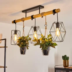 Luminaires Scandinaves-hofstein Suspension Taheramo Bois clair, Noir, 3 lumières