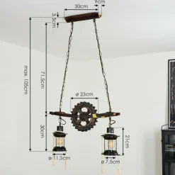 Lampes Industrielles-hofstein Suspension Taktak Vieux laiton, Bois foncé, 2 lumières
