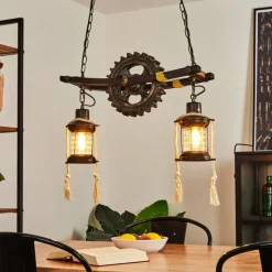 Lampes Industrielles-hofstein Suspension Taktak Vieux laiton, Bois foncé, 2 lumières