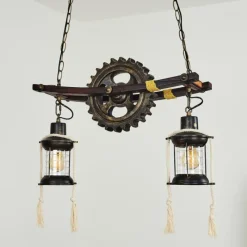 Lampes Industrielles-hofstein Suspension Taktak Vieux laiton, Bois foncé, 2 lumières