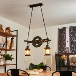 Lampes Industrielles-hofstein Suspension Taktak Vieux laiton, Bois foncé, 2 lumières